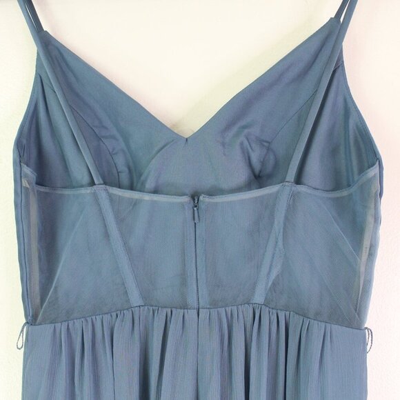Vera Wang‎ White V-Neck Mesh Back Bridesmaid Dress in Steel Blue Size 4 - Picture 6 of 13
